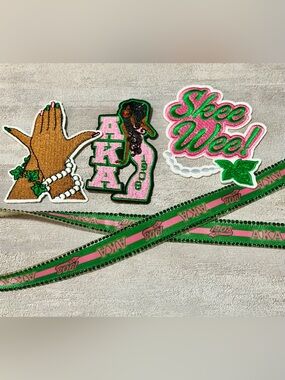 Pink and Green Embroidered Iron on Patch Set